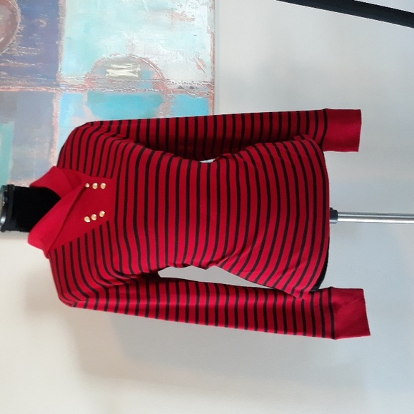 Chaps by Ralph Lauren Highland Red & Black Striped Shawl Collar Top Size L / NWT - Picture 4 of 14